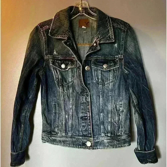 American Eagle Outfitters Jean Jacket with Faux "aging tears" vintage look - Picture 1 of 3